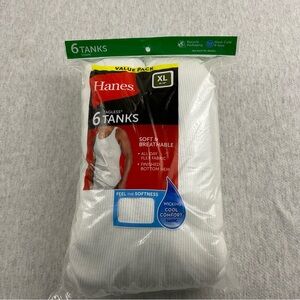 HANES 100% COTTON MEN’S TAG-LESS TANKS 6 PACK SOFT & BREATHABLE COLOR: WHITE